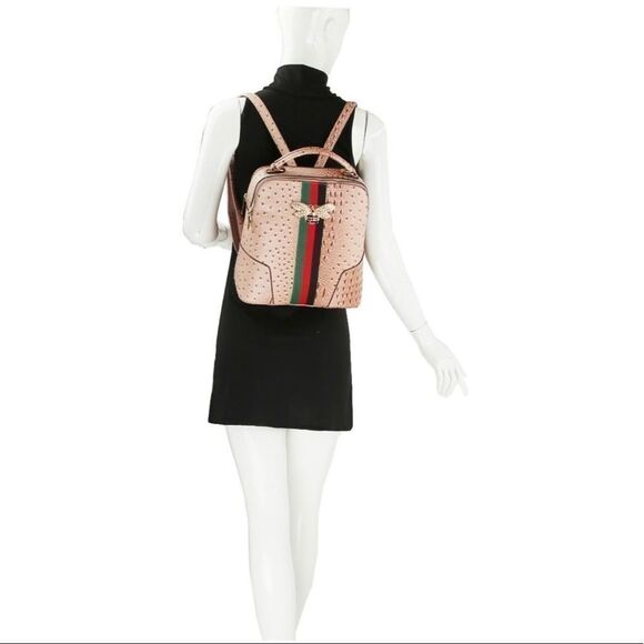 2N1 Queen Bee Stripe Ostrich Croc Backpack - Brown main image 5